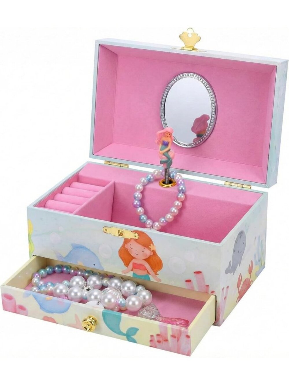 Mermaid Musical Jewelry Box for Kids - Classic Melody, Storage Organizer, 2